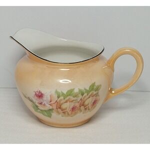 Vintage P.A.L.T. Czecho-Slovakia Peach Lustre Creamer Rose Floral